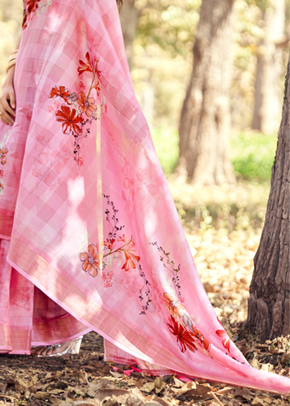 Buy MySilkLove Sea Pink Floral Printed Cotton Silk Saree Online