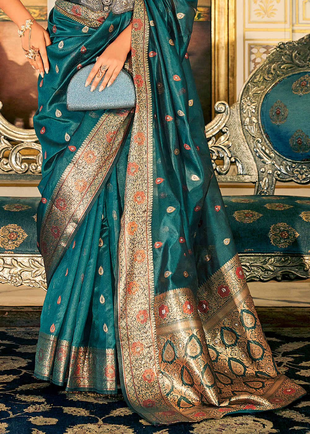 Buy MySilkLove Green Pea Woven Banarasi Organza Silk Saree Online