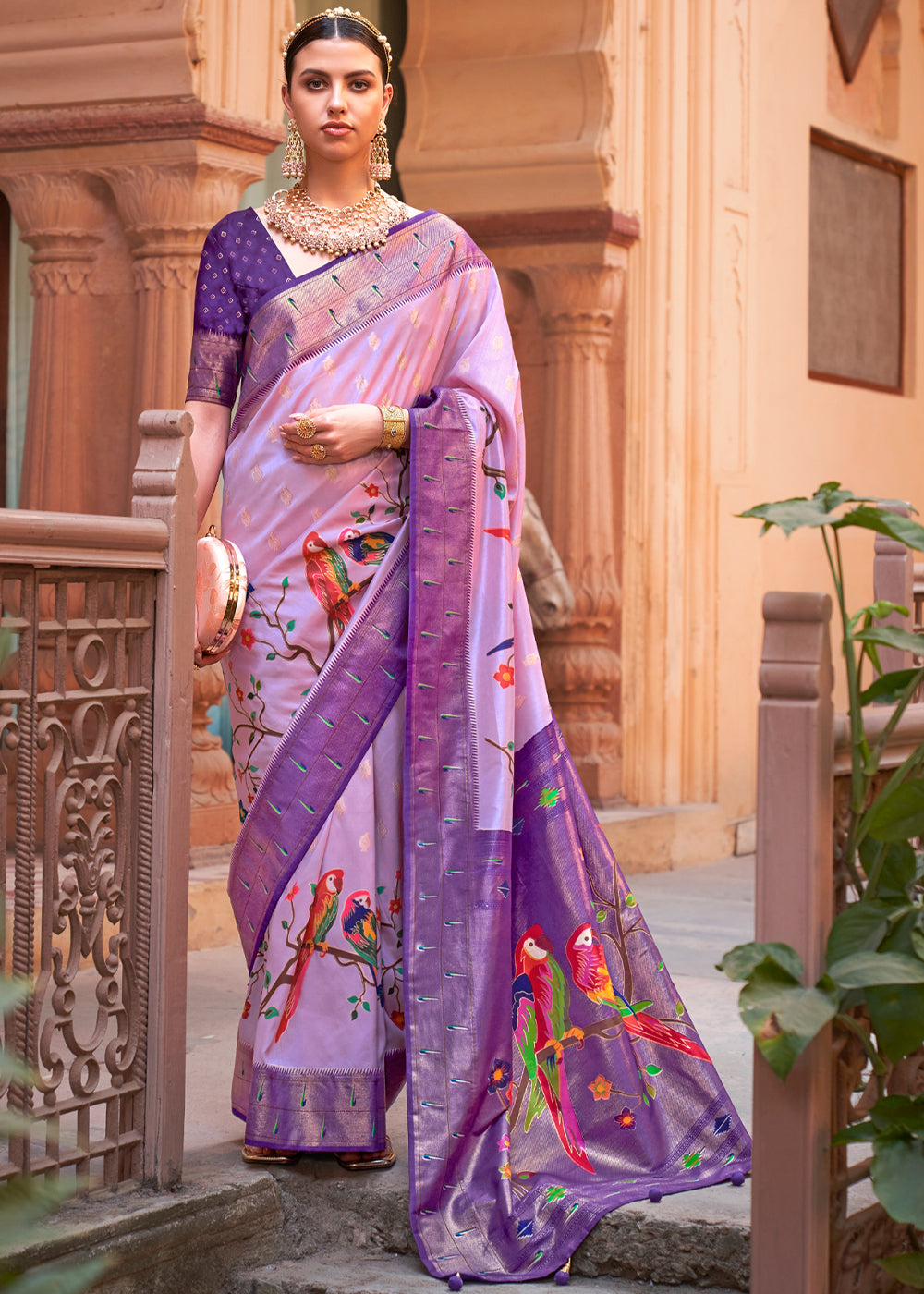 Buy MySilkLove Vivid Violet Purple Woven Paithani Silk Saree Online