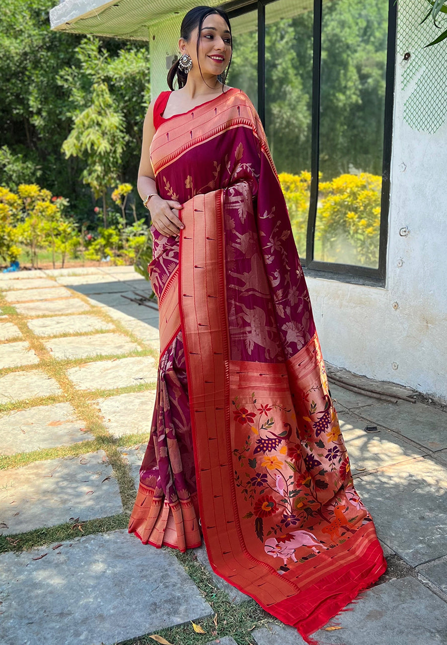 Buy MySilkLove Heath Purple Pichwai Woven Paithani Silk Saree Online