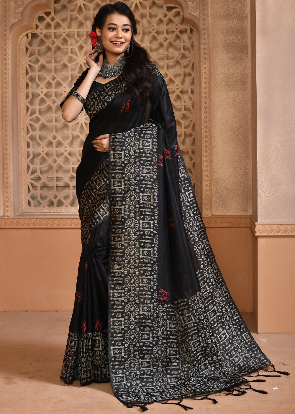 Buy Kelp Black Woven Handloom Pure Cotton Saree Online MySilkLove