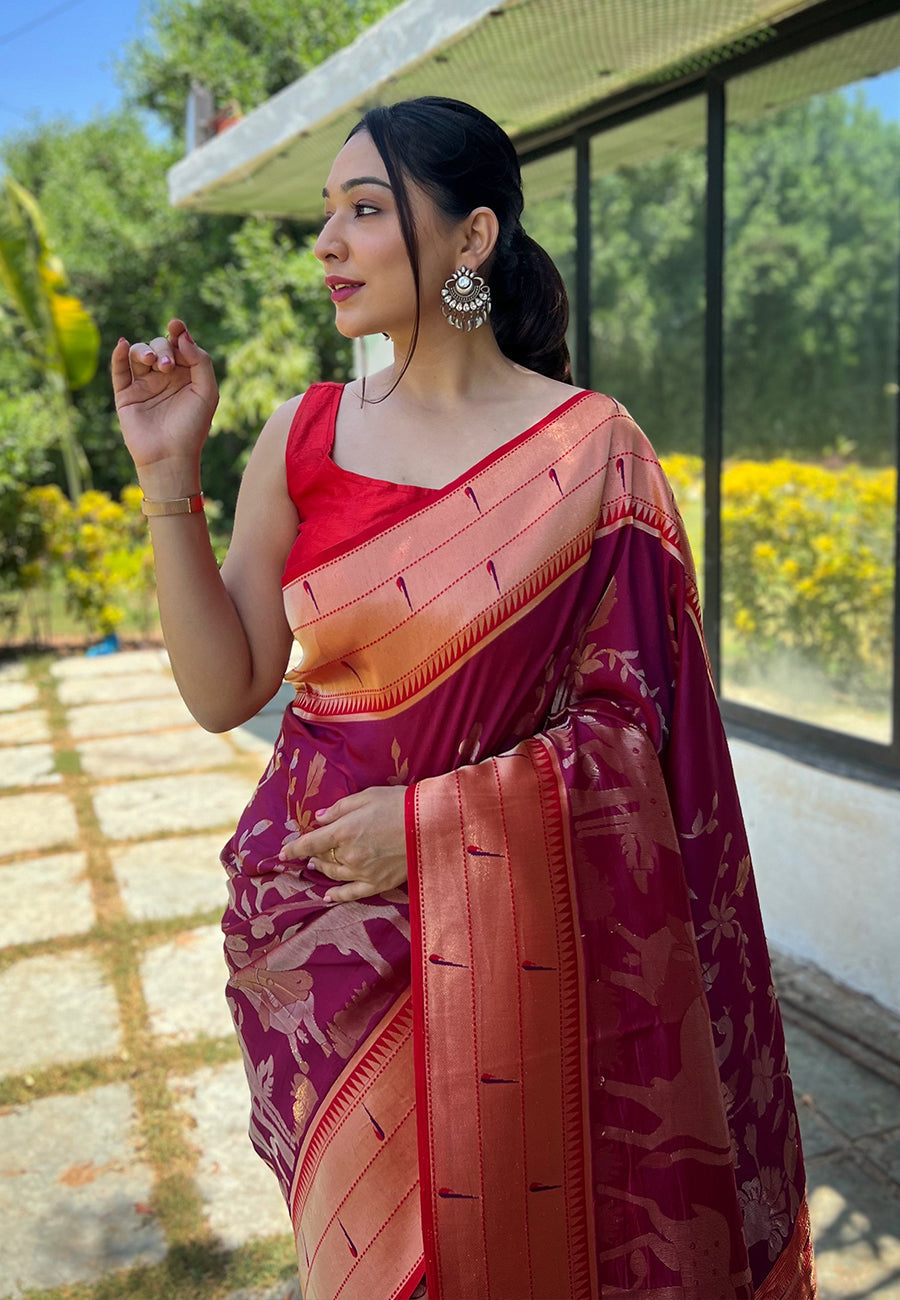 Buy MySilkLove Heath Purple Pichwai Woven Paithani Silk Saree Online