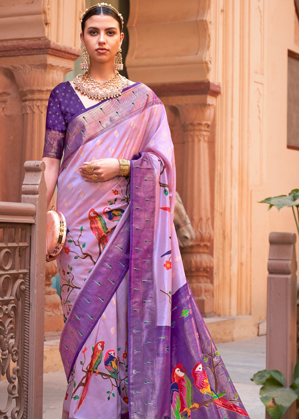 Buy MySilkLove Vivid Violet Purple Woven Paithani Silk Saree Online