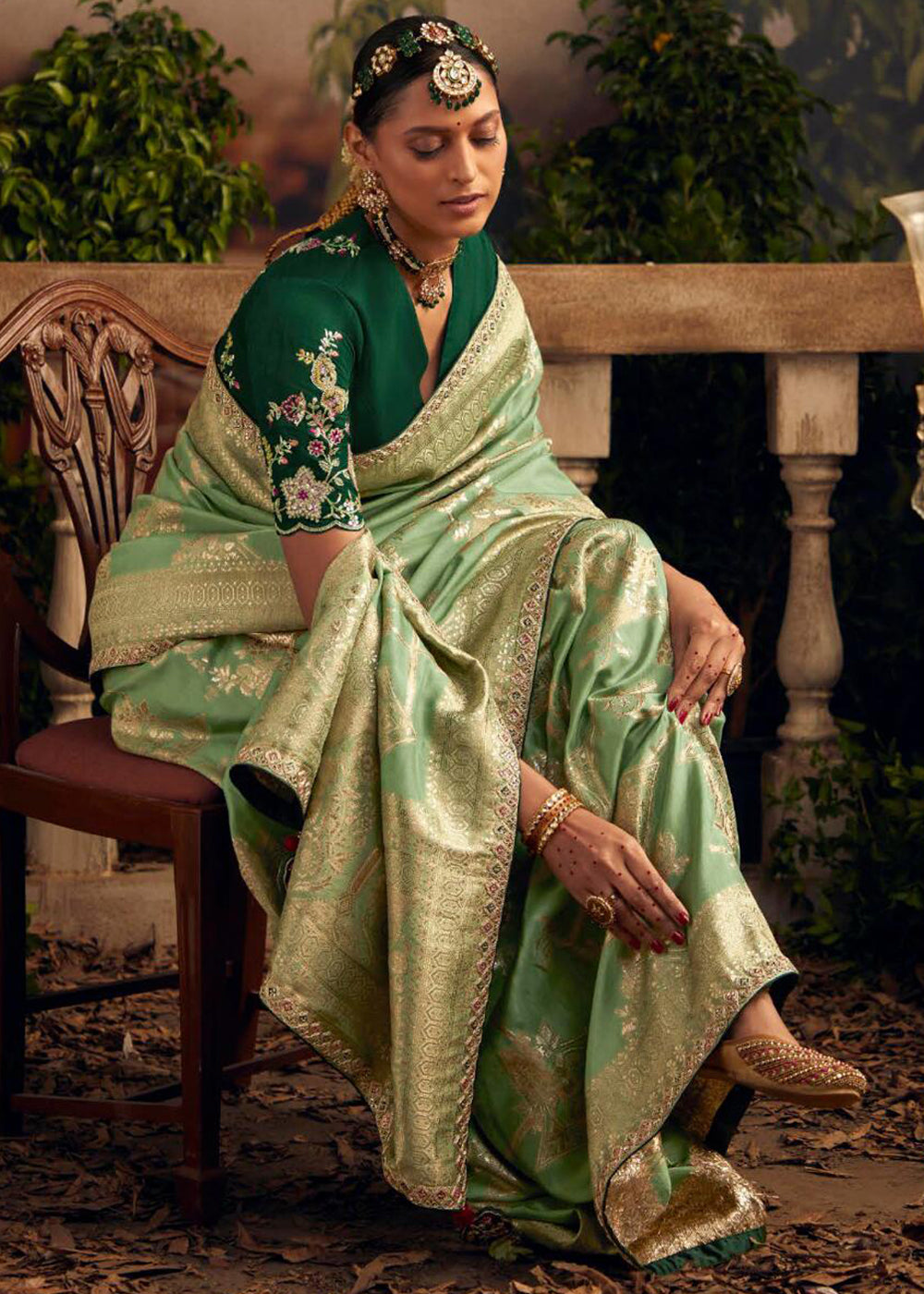 MySilkLove Highland Green Woven Banarasi Designer Silk Saree