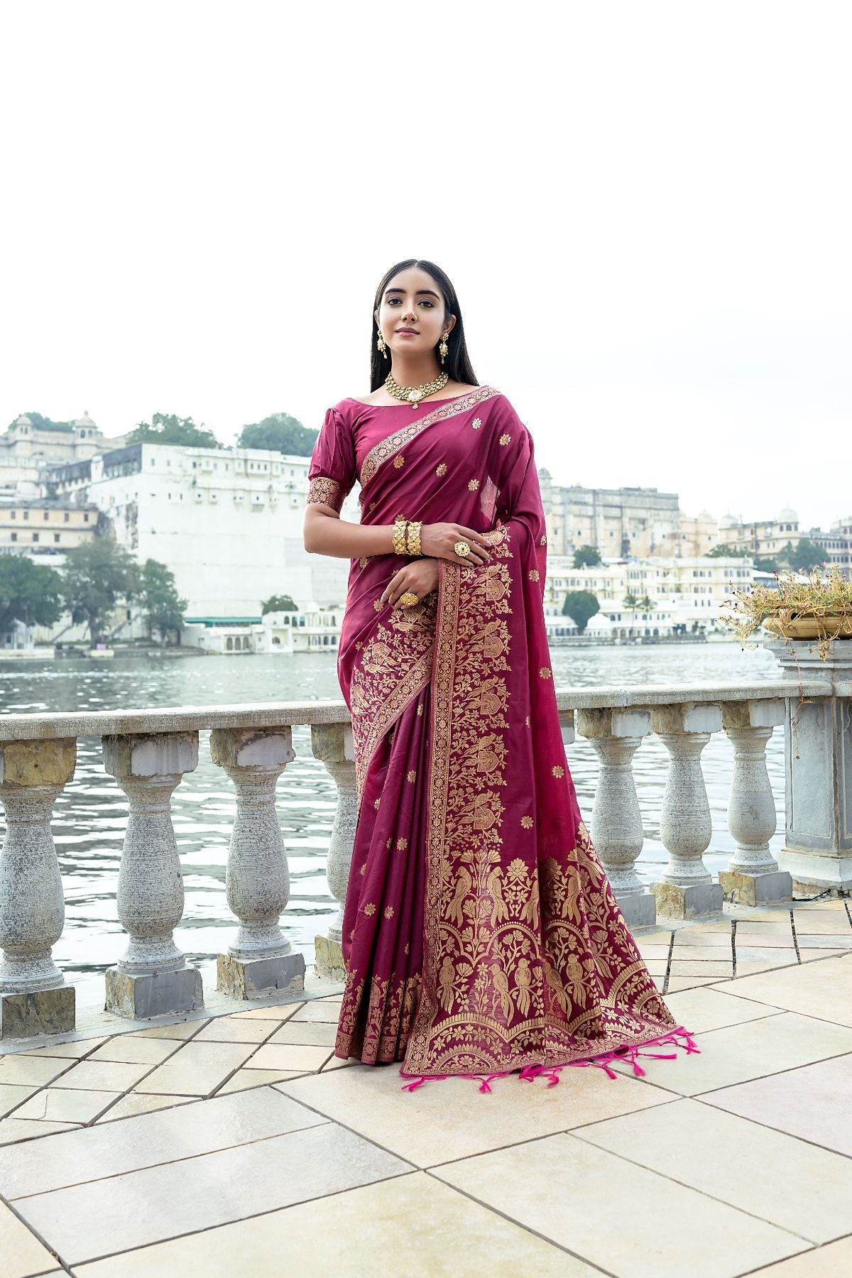 Buy MySilkLove Mocha Maroon Banarasi Soft Silk Saree Online