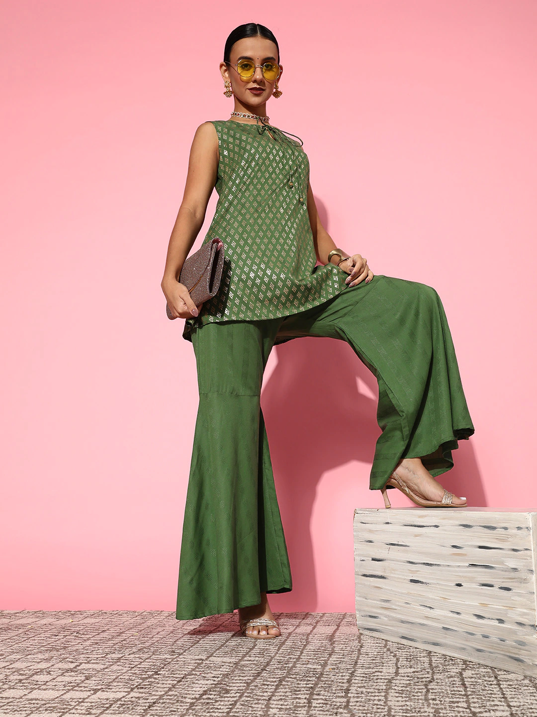 Buy MySilkLove Dingley Green Top with Palazzos Dress Online