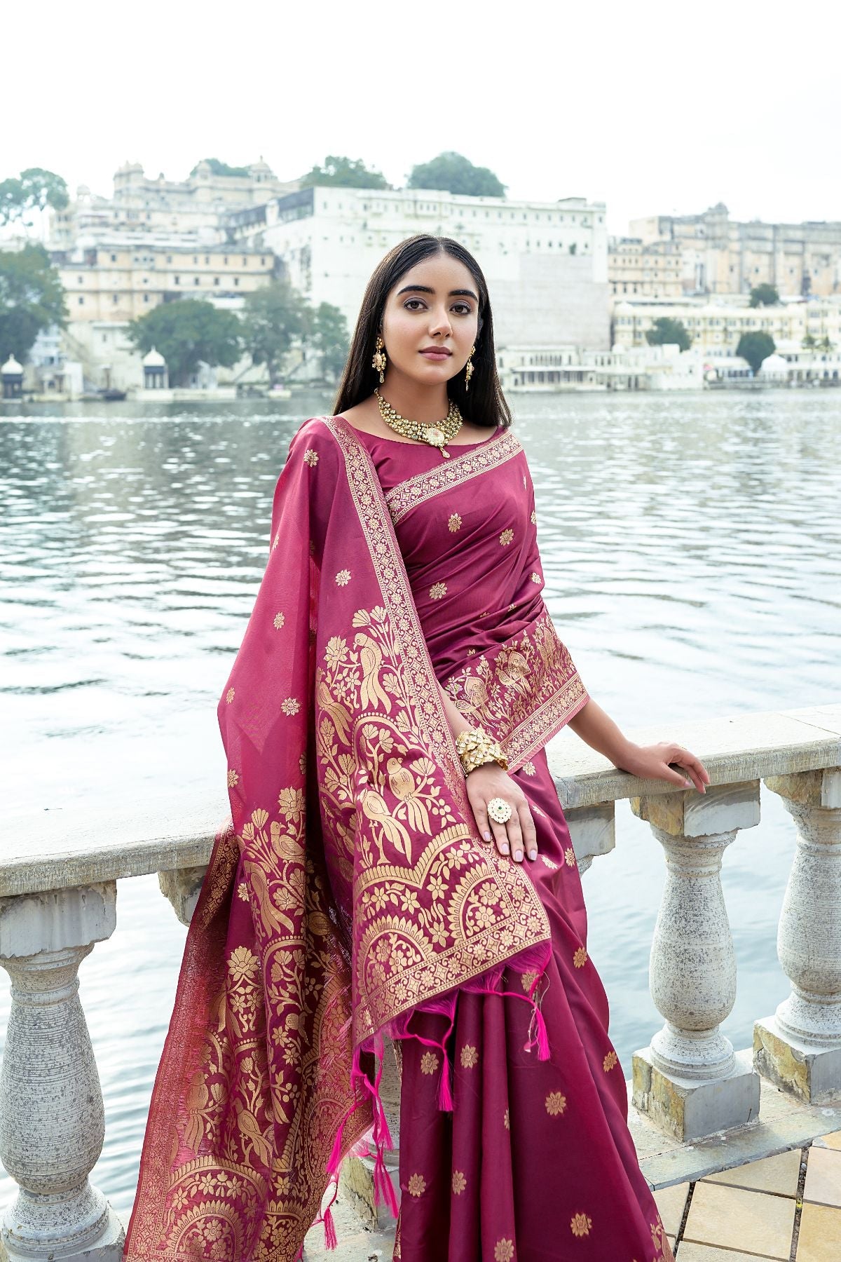 Buy MySilkLove Mocha Maroon Banarasi Soft Silk Saree Online