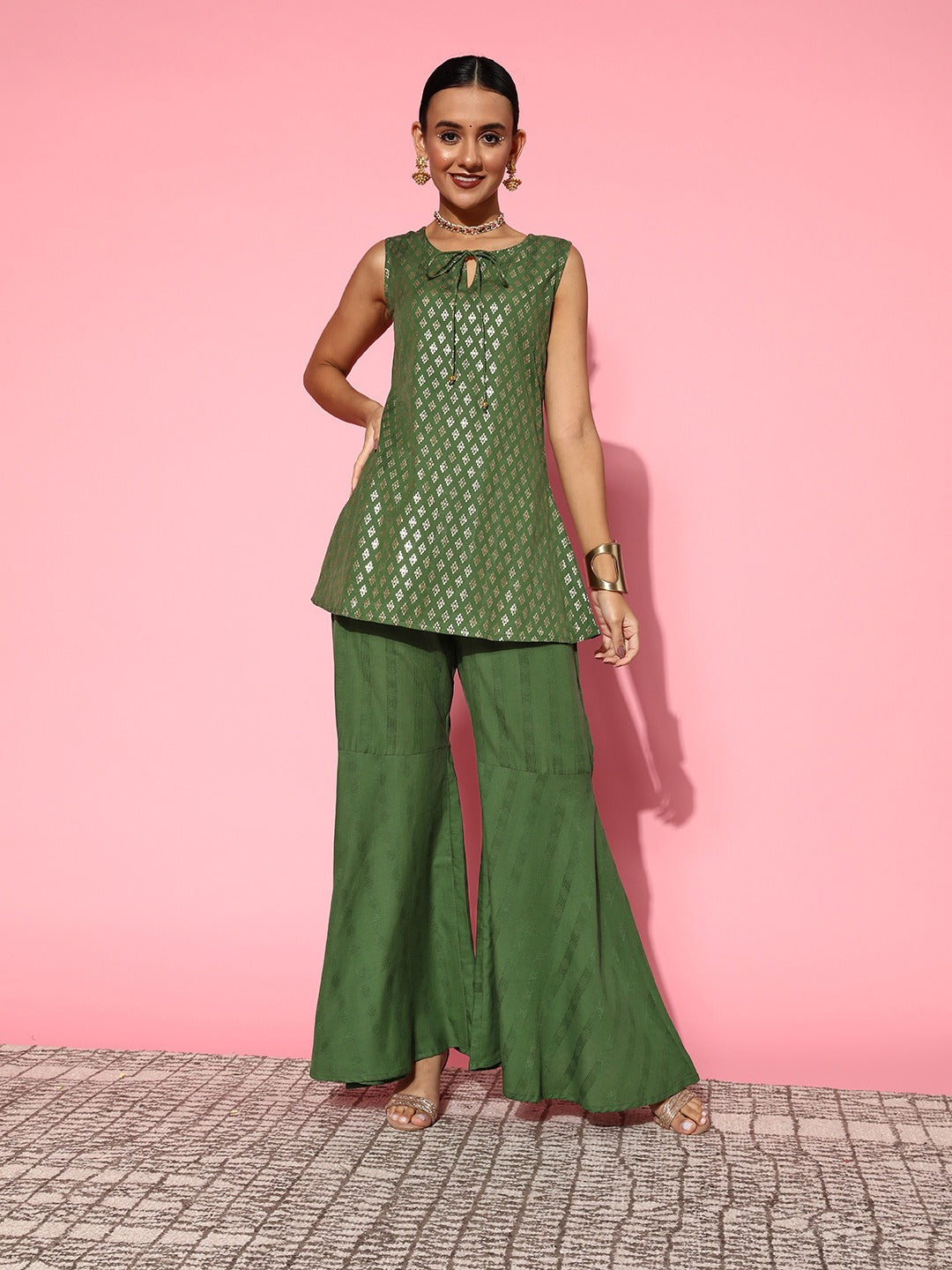 Buy MySilkLove Dingley Green Top with Palazzos Dress Online