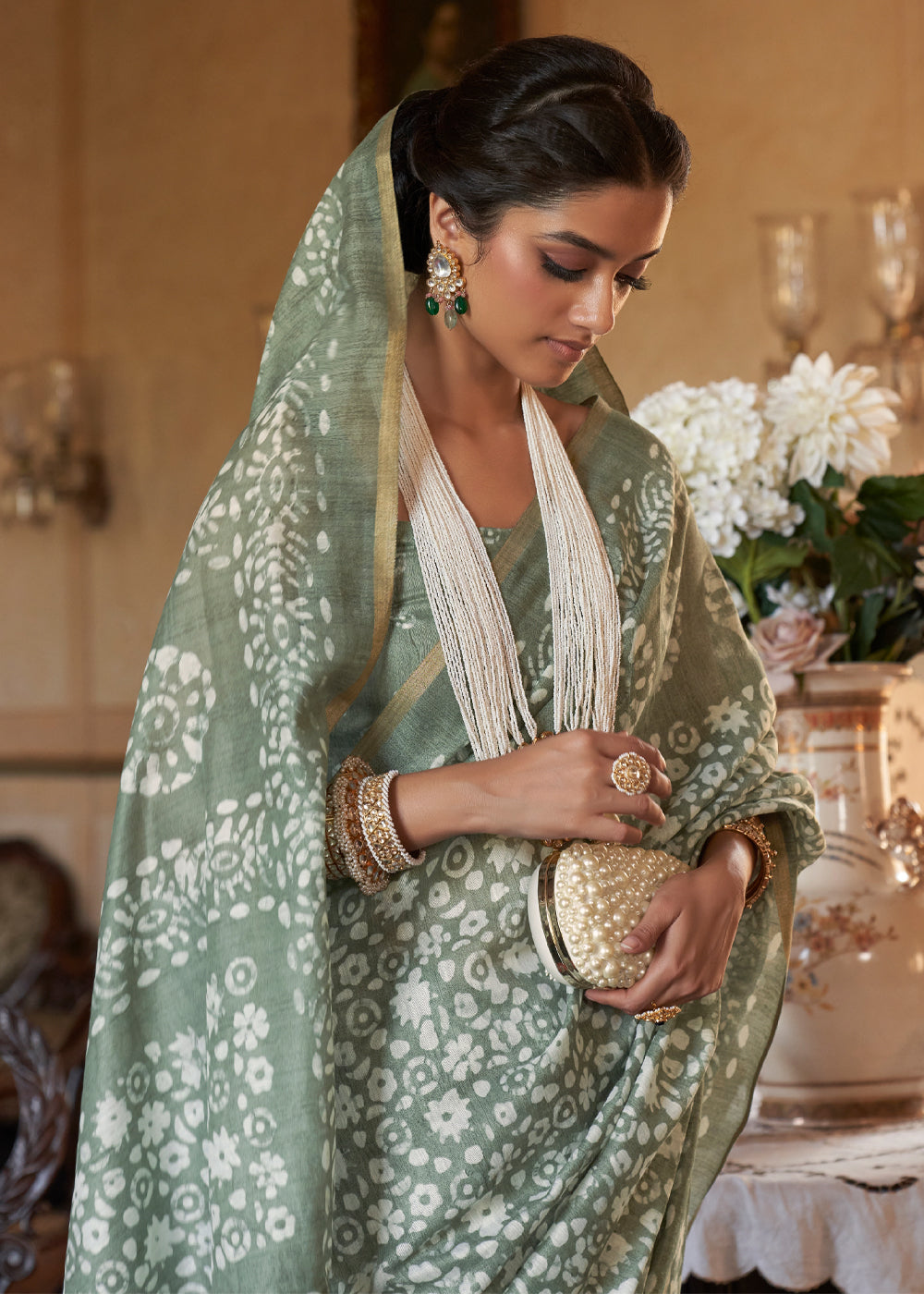 MySilkLove Pewter Green Light Weight Linen Saree