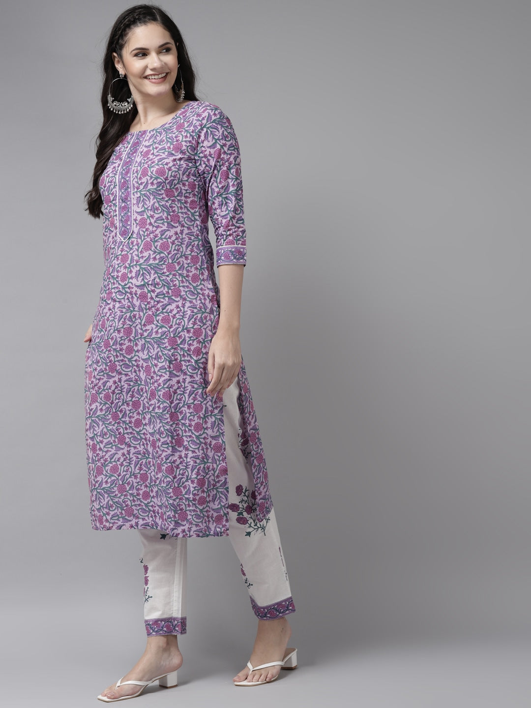 Buy MySilkLove Bouquet Purple and White Printed Dupatta Set Online