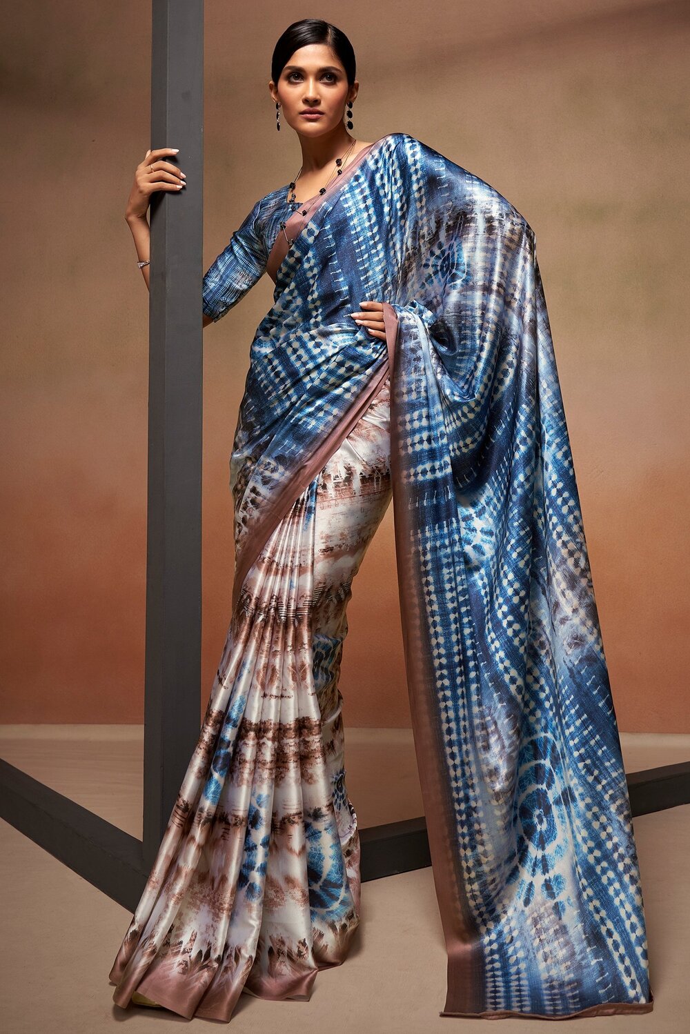 Buy MySilkLove Wild Blue Yonder Printed Satin Silk Saree Online