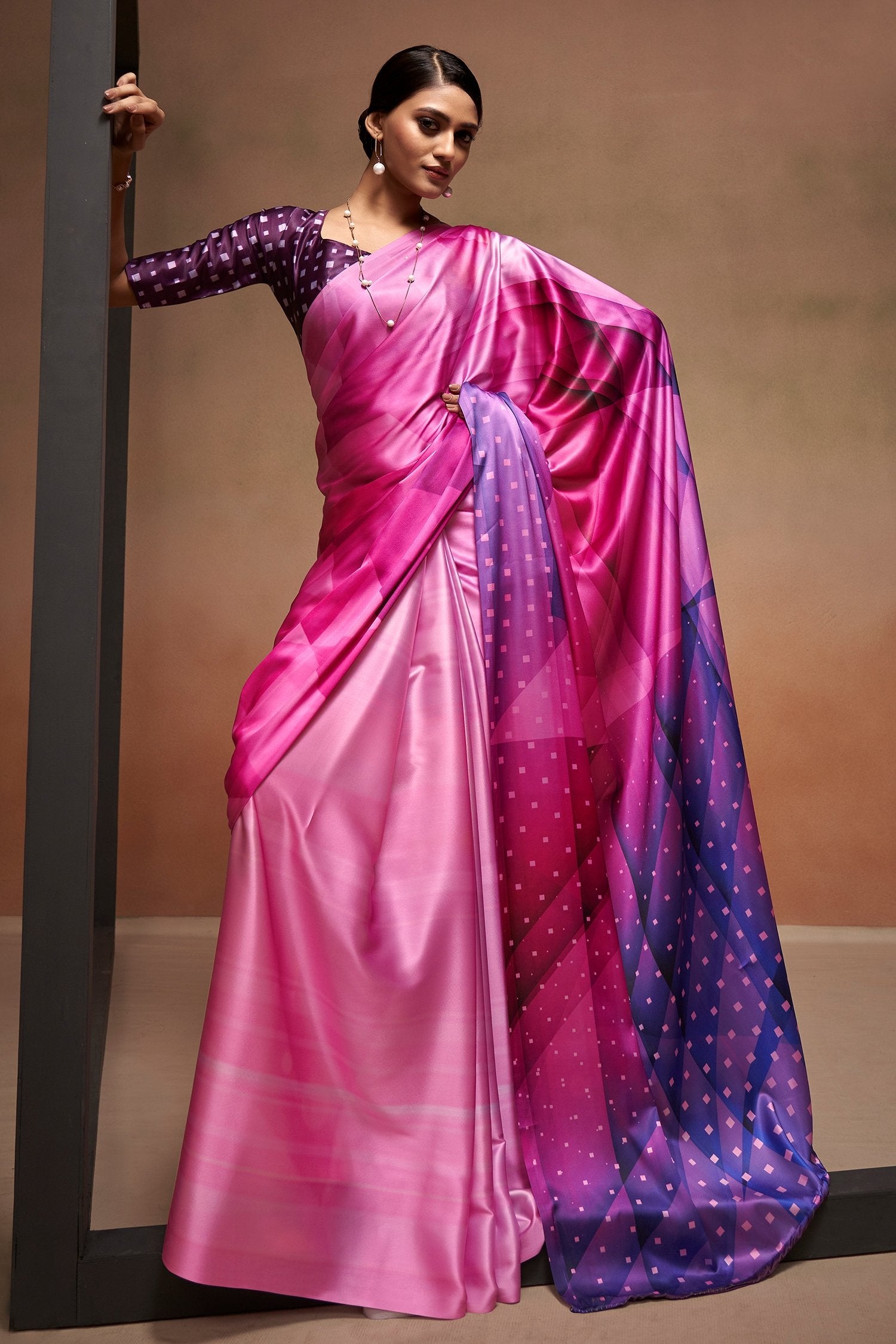 Buy MySilkLove Carissma Pink Printed Satin Silk Saree Online