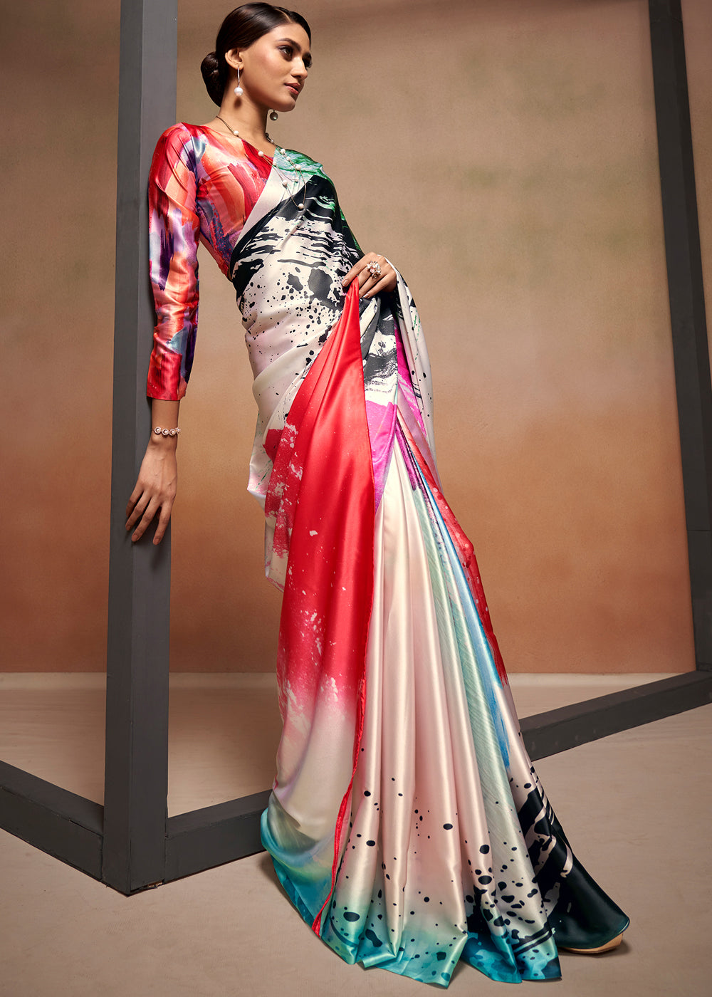 Buy MySilkLove Multicolor Pink Printed Satin Silk Saree Online