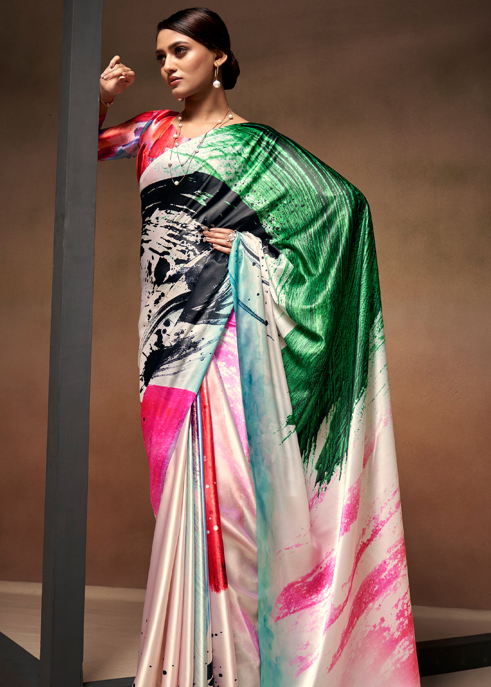 Buy MySilkLove Multicolor Pink Printed Satin Silk Saree Online