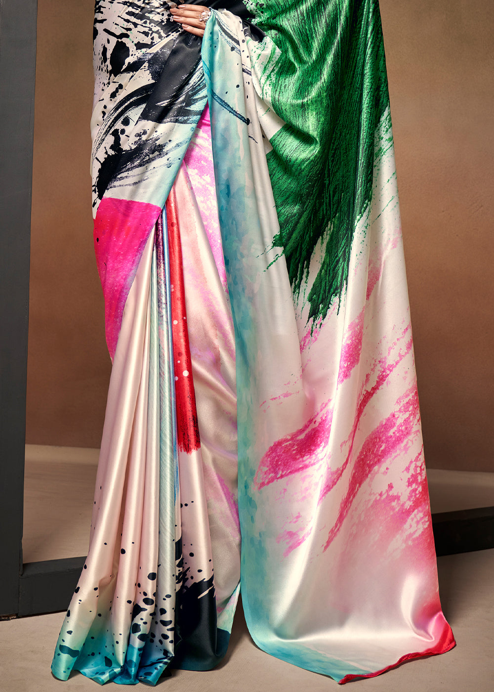 Buy MySilkLove Multicolor Pink Printed Satin Silk Saree Online