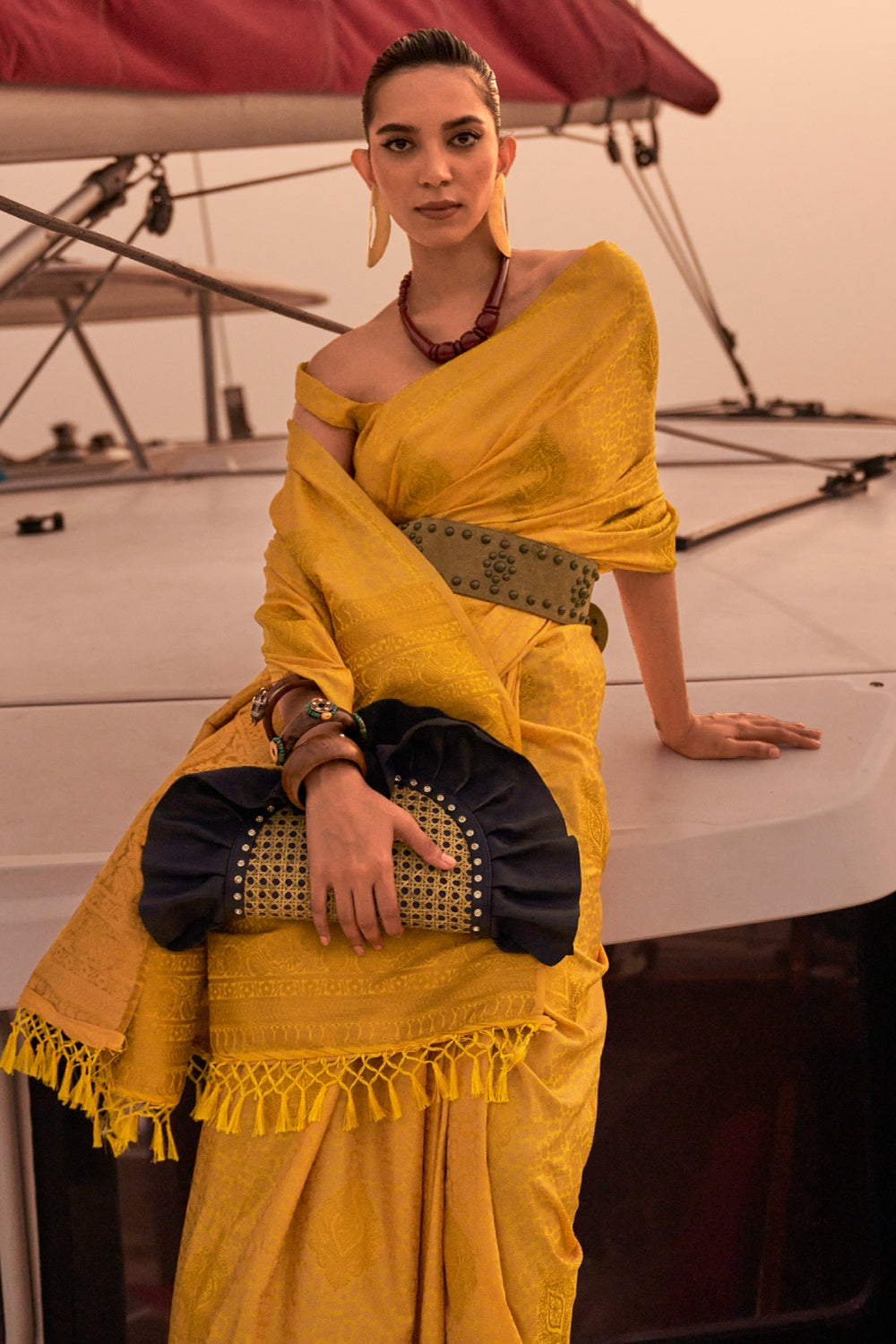 Buy MySilkLove Dandelion Yellow Woven Satin Handloom Silk Saree Online