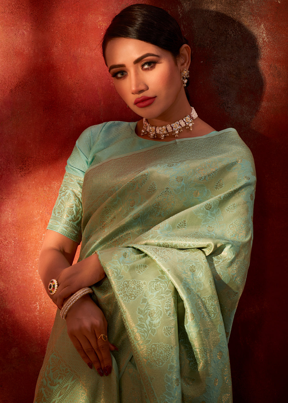 MySilkLove Sage Green Woven Kanjivaram Silk Saree