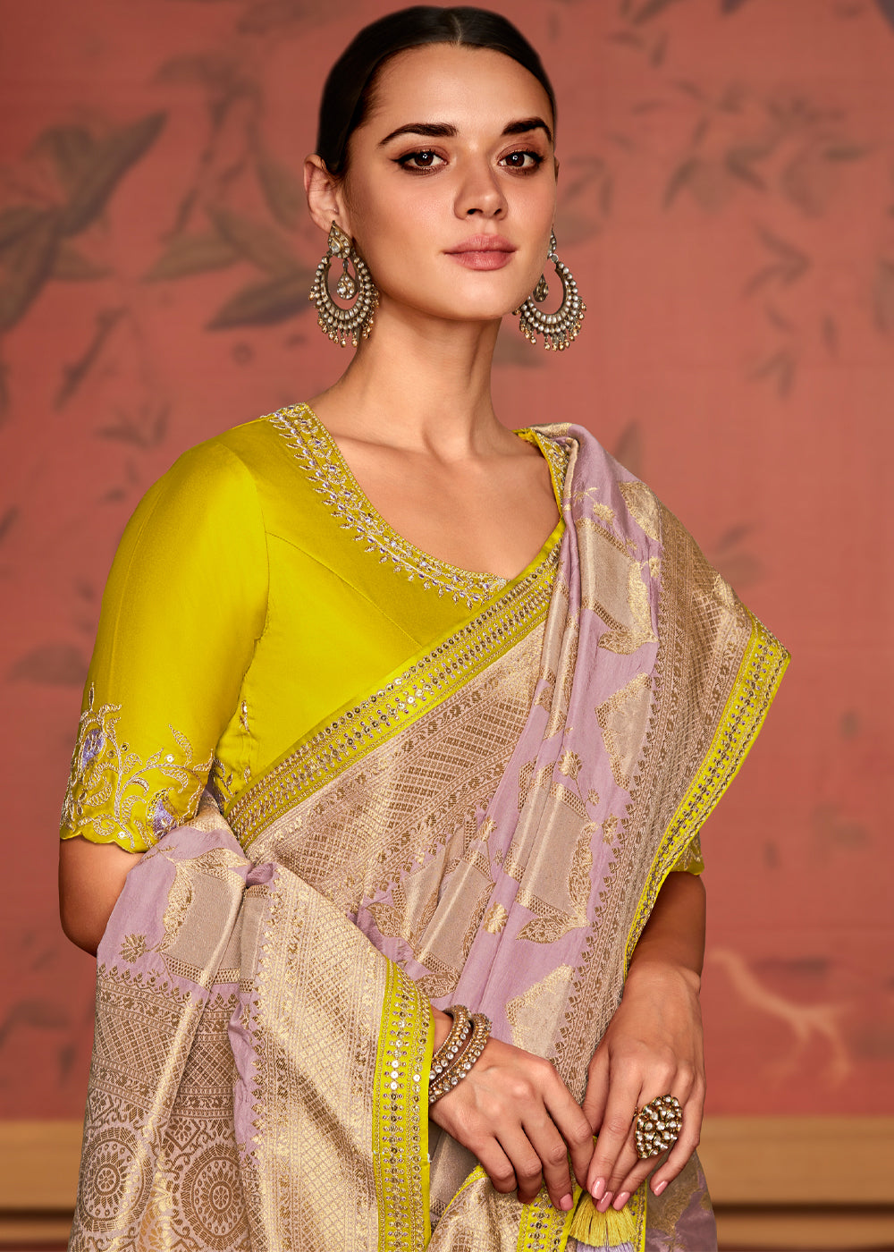 Buy MySilkLove Quicksand Purple Woven Banarasi Designer Silk Saree With Embroidered Blouse Online