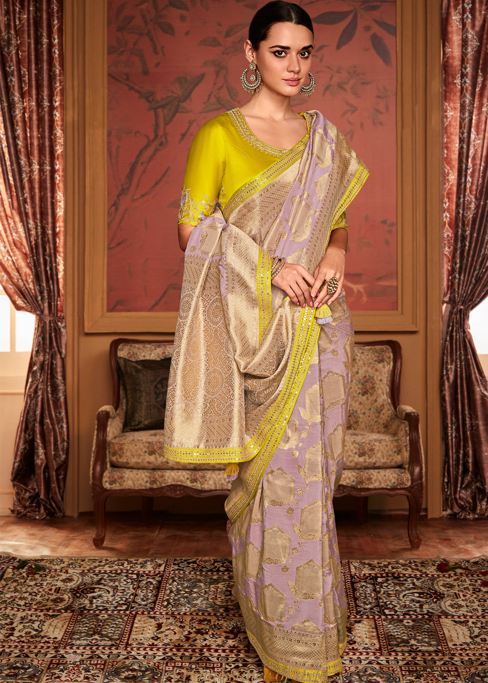 Buy MySilkLove Quicksand Purple Woven Banarasi Designer Silk Saree With Embroidered Blouse Online