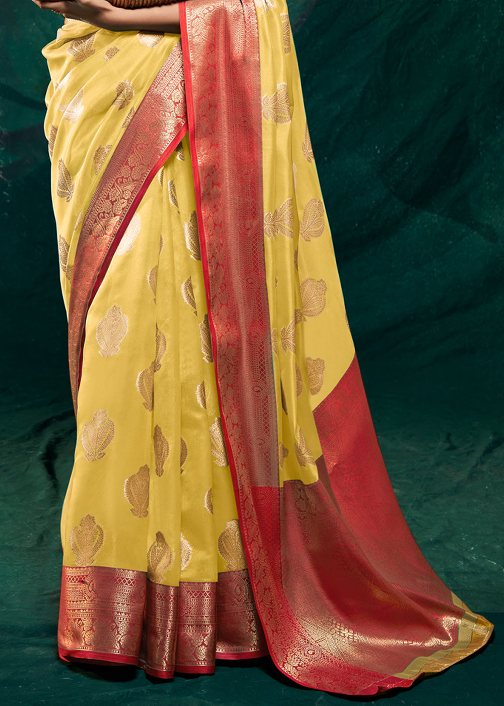 Buy MySilkLove Equator Yellow Woven Banarasi Organza Silk Saree Online