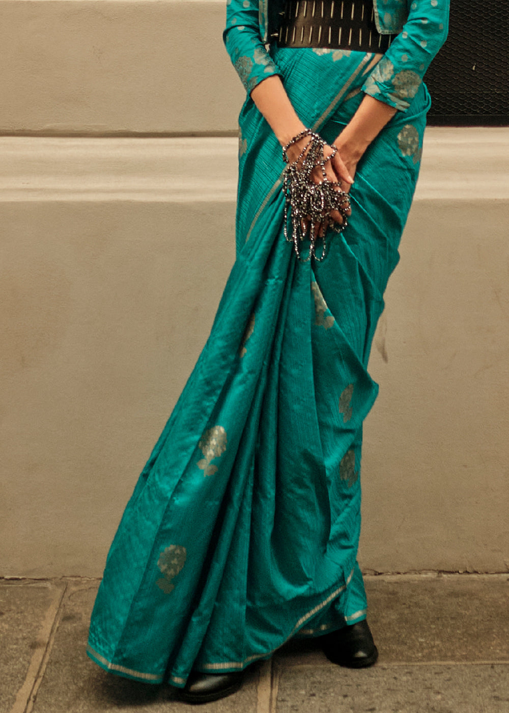Buy MySilkLove Persian Green Woven Banarasi Satin Silk Saree Online