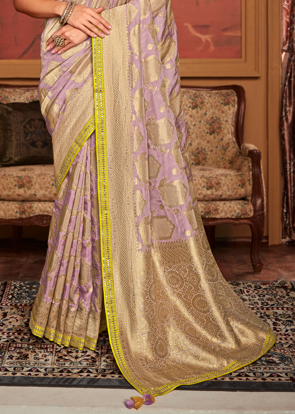Buy MySilkLove Quicksand Purple Woven Banarasi Designer Silk Saree With Embroidered Blouse Online