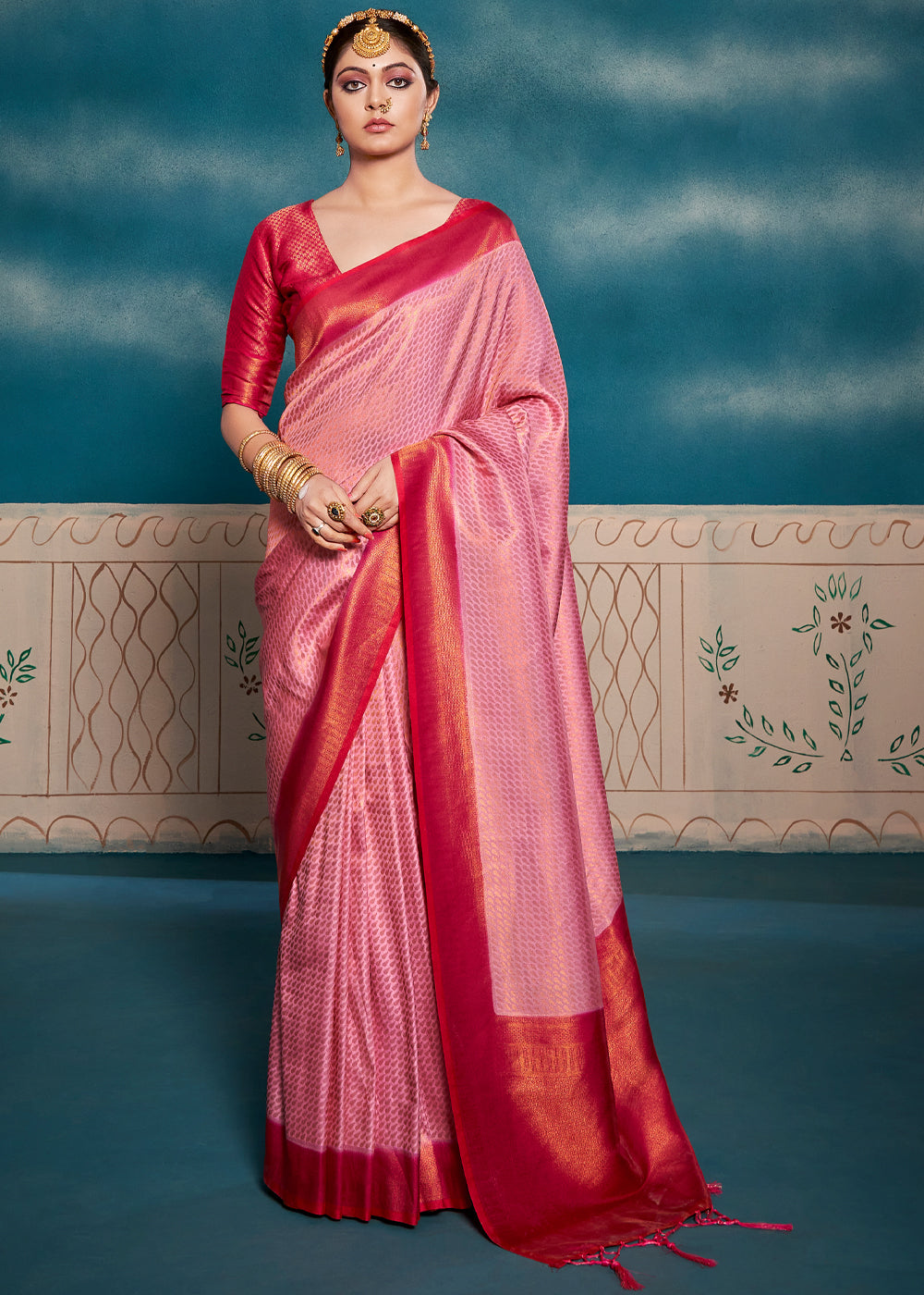 Buy MySilkLove Sherbert Pink Woven Kanjivaram Silk Saree Online