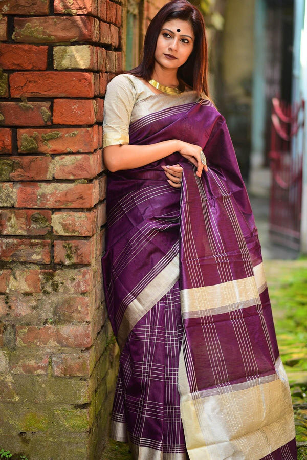 Buy MySilkLove Finn Purple Banarasi Raw Silk Saree Online