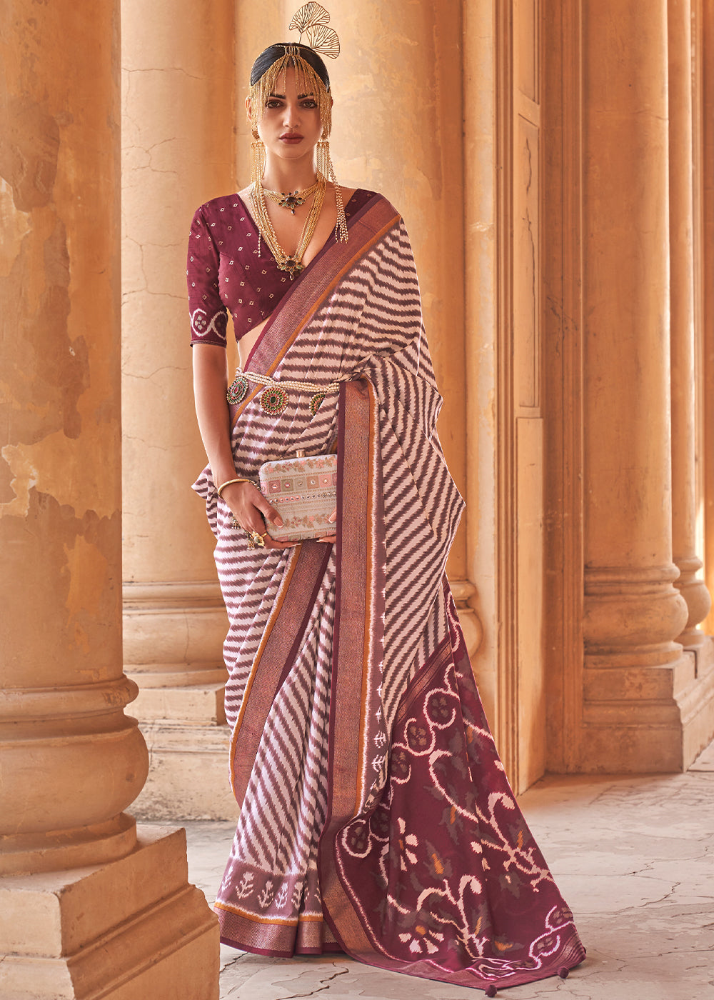 Buy MySilkLove Coral Tree Maroon Designer Printed Patola Silk Saree Online