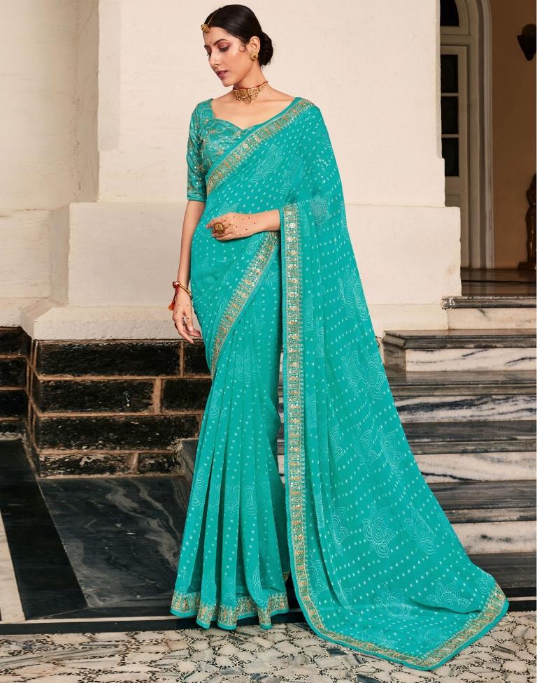 Buy MySilkLove Java Blue Georgette Bandhani Saree Online