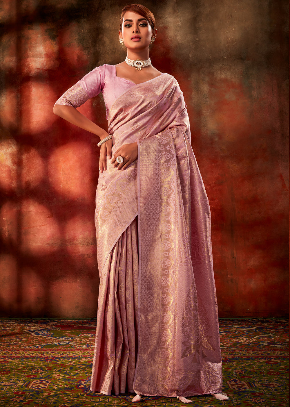 Buy MySilkLove Contessa Pink Woven Kanjivaram Silk Saree Online