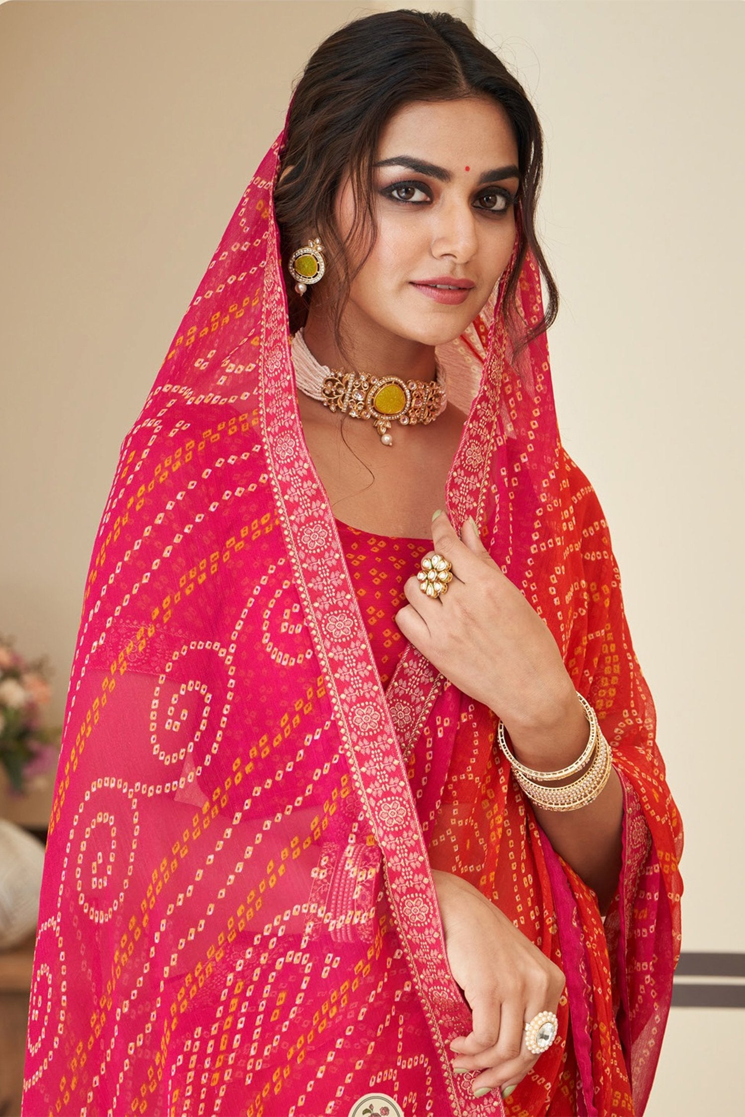 Buy MySilkLove Tuscany Pink Chiffon Bandhani saree Online