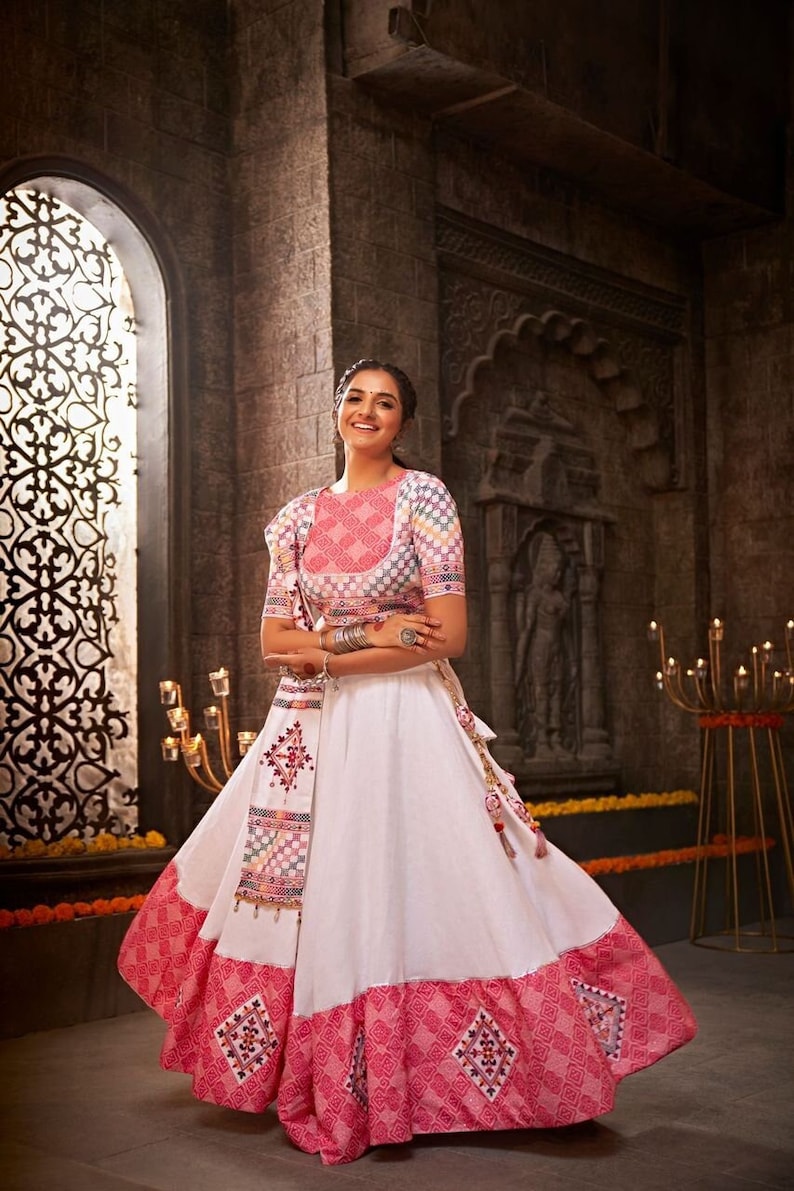 Buy MySilkLove Chablis White and Pink Lehenga Choli Online