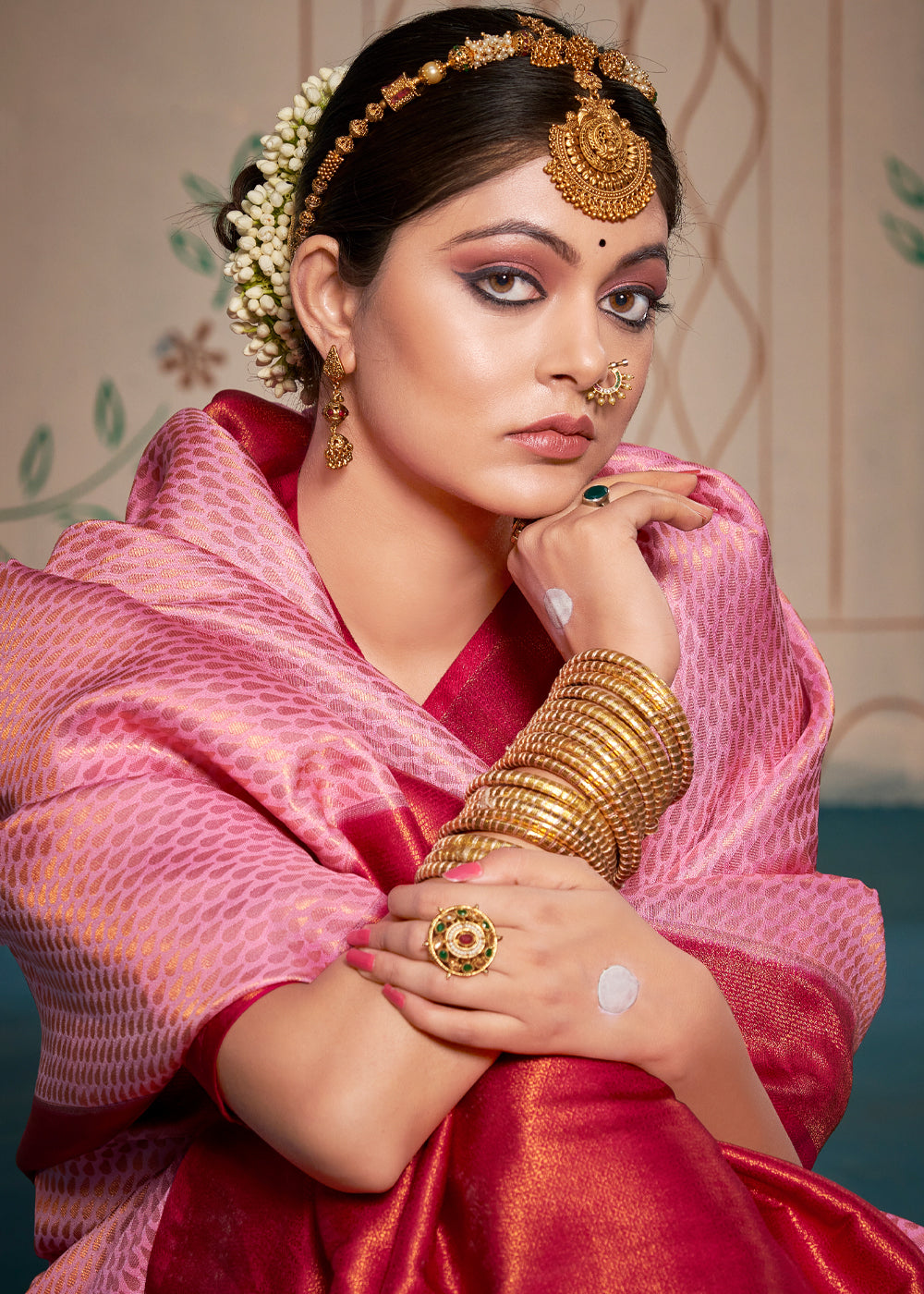 Buy MySilkLove Sherbert Pink Woven Kanjivaram Silk Saree Online