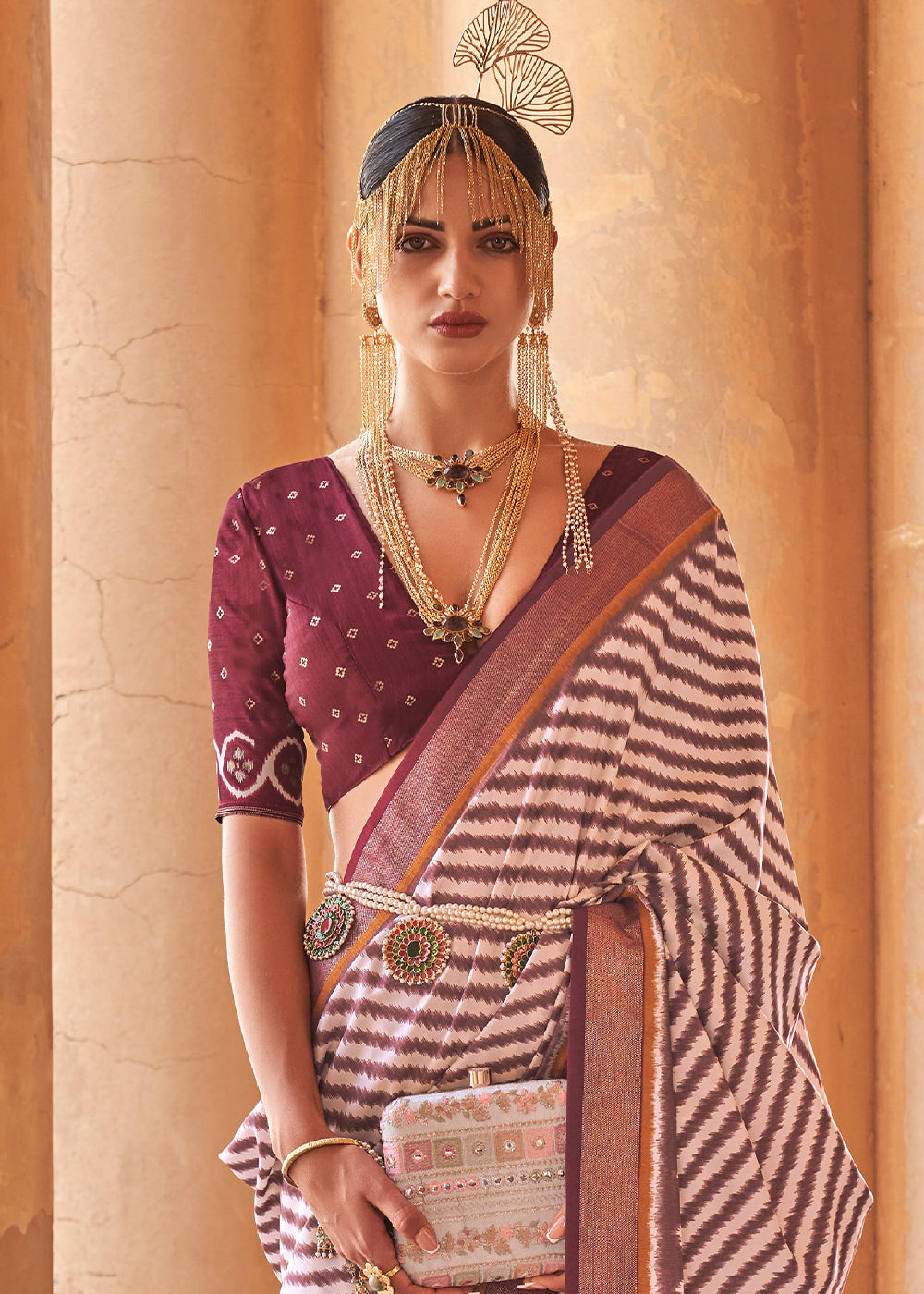 Buy MySilkLove Coral Tree Maroon Designer Printed Patola Silk Saree Online