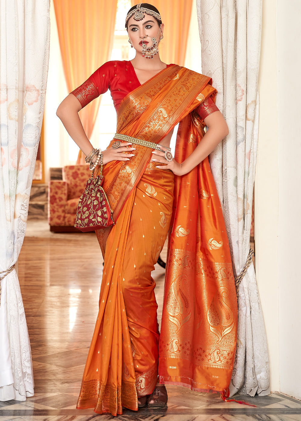 Buy MySilkLove Jaffa Orange Woven Banarasi Soft Silk Saree Online