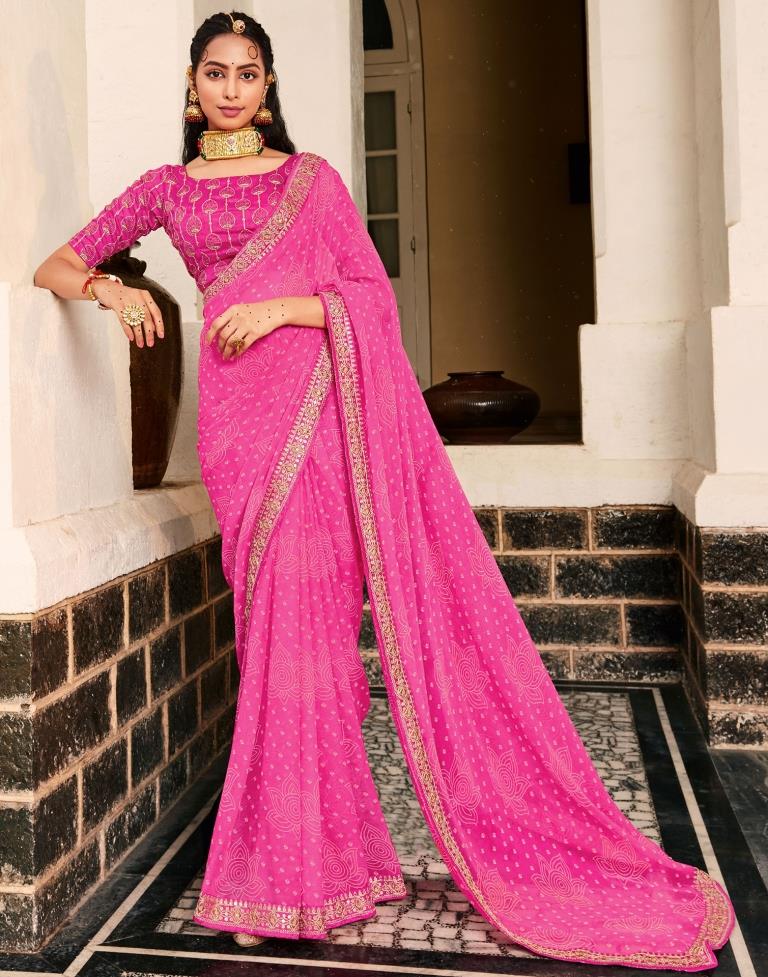 Buy MySilkLove French Rose Pink Georgette Bandhani Saree Online