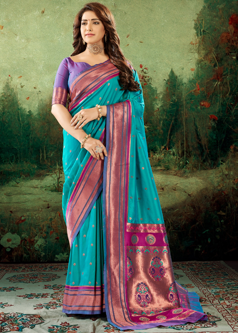 Buy MySilkLove Persian Blue Woven Paithani Soft Silk Saree Online