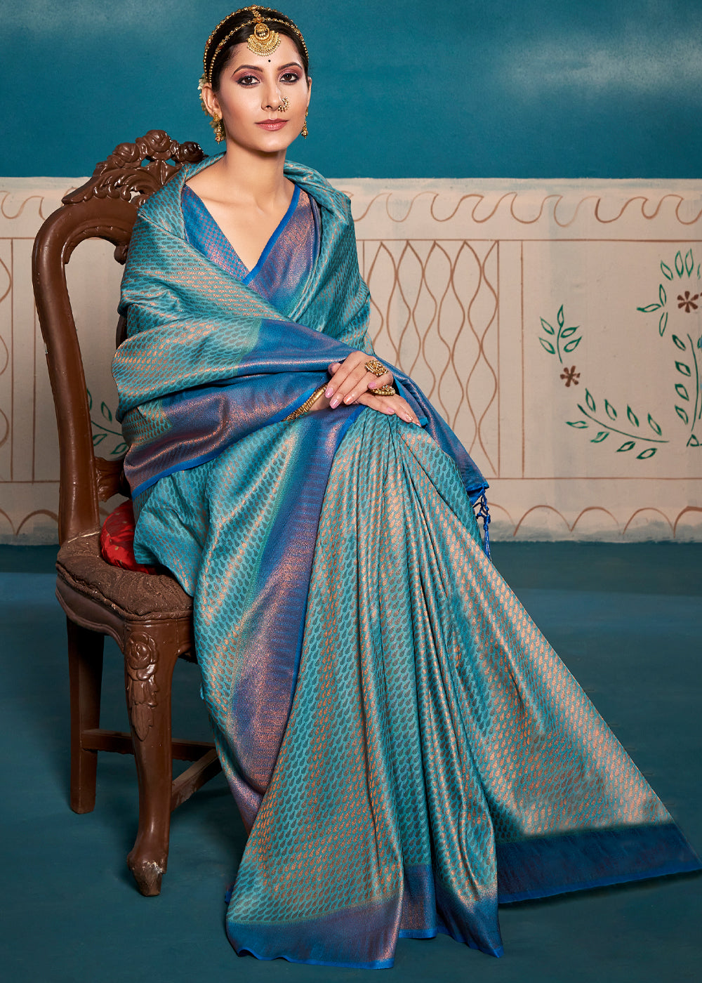 Buy MySilkLove Ming Blue Woven Kanjivaram Silk Saree Online
