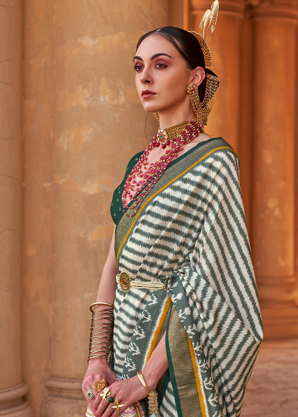 Buy MySilkLove Cape Cod Green Designer Printed Patola Silk Saree Online
