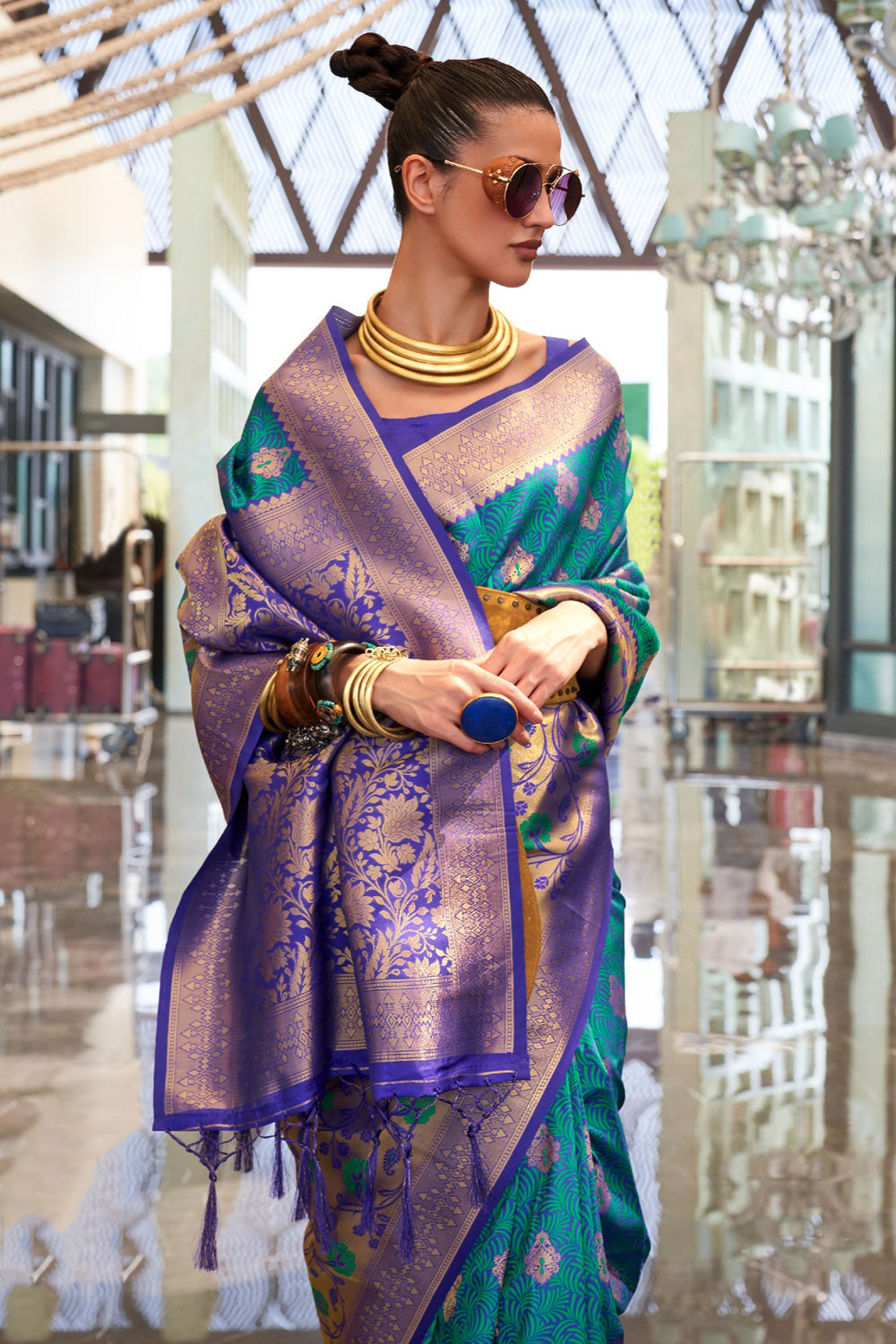 Buy MySilkLove Cerulean Frost Blue Woven Handloom Banarasi Silk Saree Online