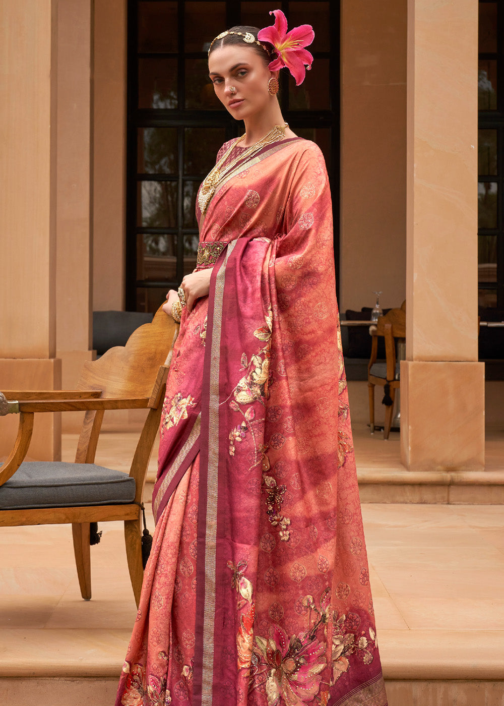 Buy MySilkLove Carnation Pink Printed Patola Soft Silk Saree Online