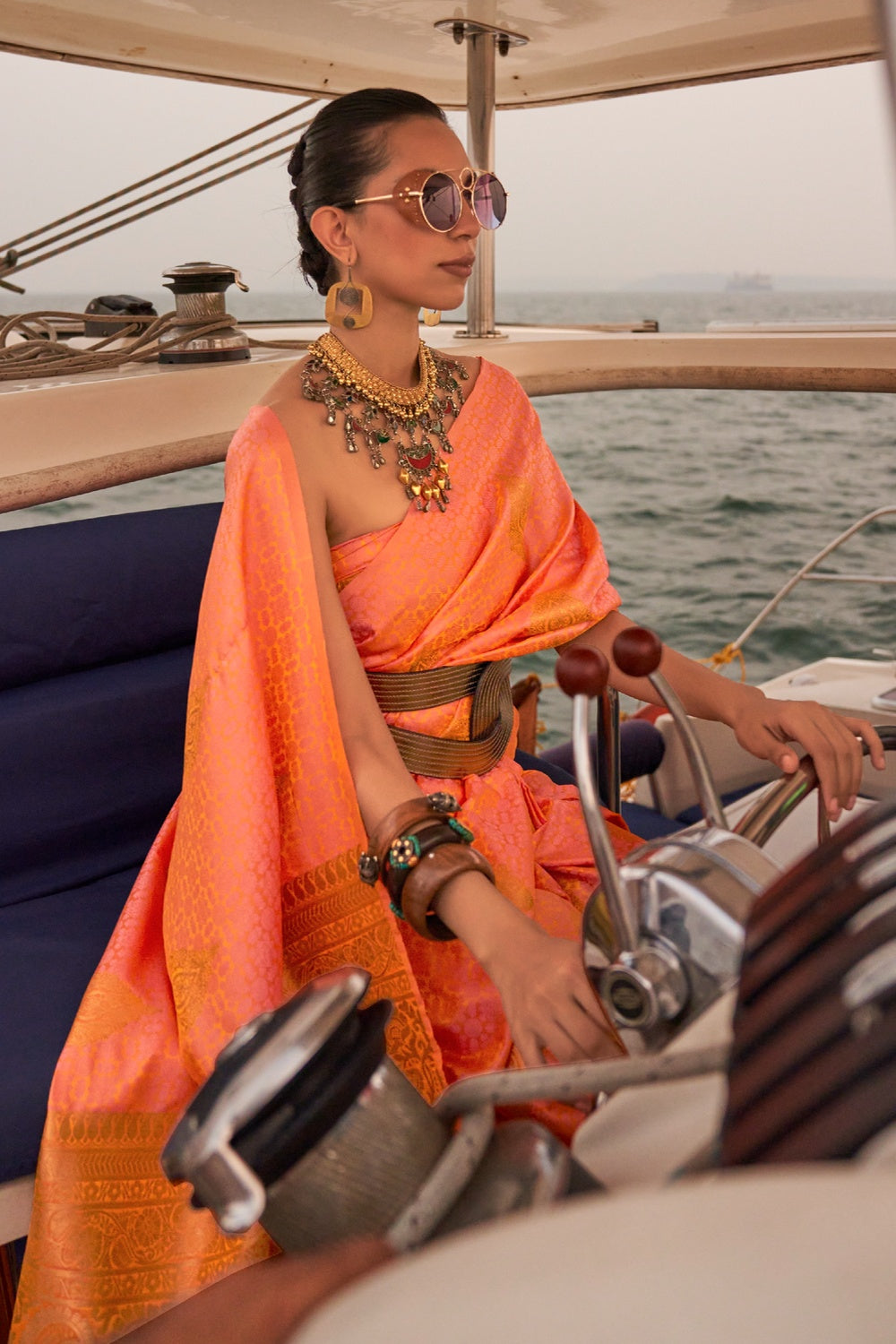 Buy MySilkLove James Orange Woven Satin Handloom Silk Saree Online