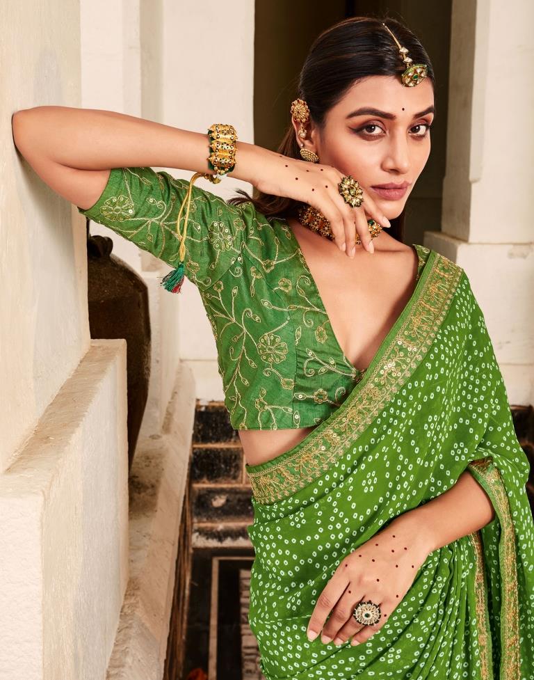 MySilkLove Vida Loca Green Georgette Bandhani Saree