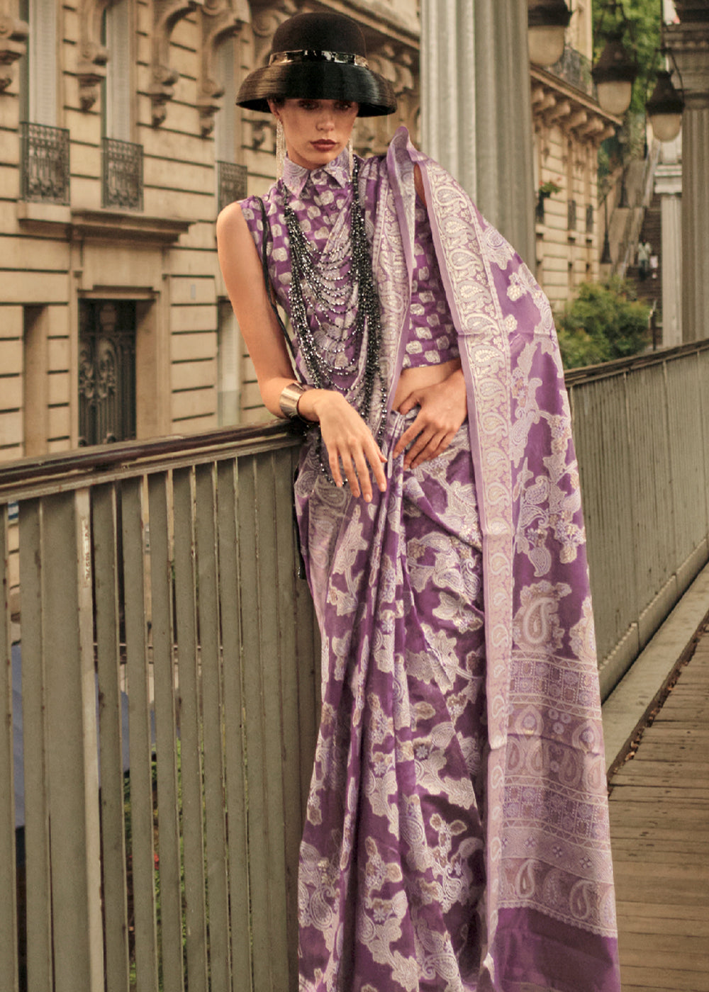 Buy MySilkLove Sugar Plum Purple Woven Lucknowi Chikankari Saree Online