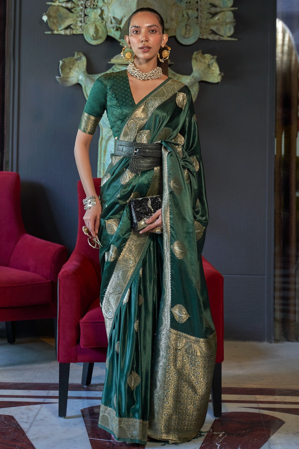 Buy MySilkLove Laurel Green Woven Banarasi Silk Saree Online