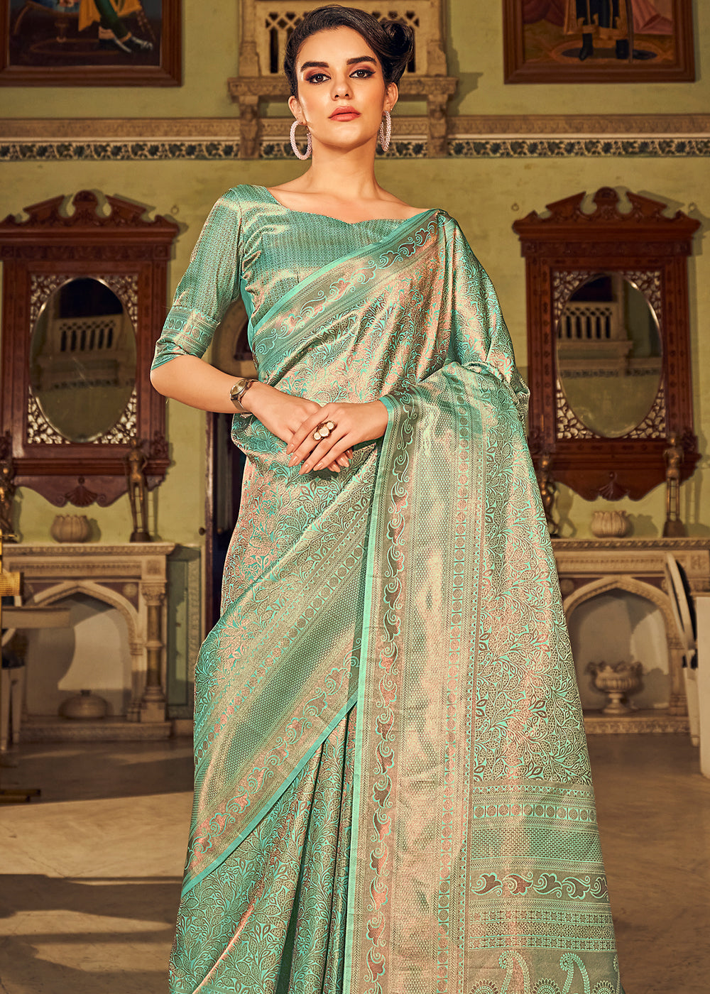 Buy MySilkLove Deco Green Dual Tone Kanjivaram Silk Saree Online