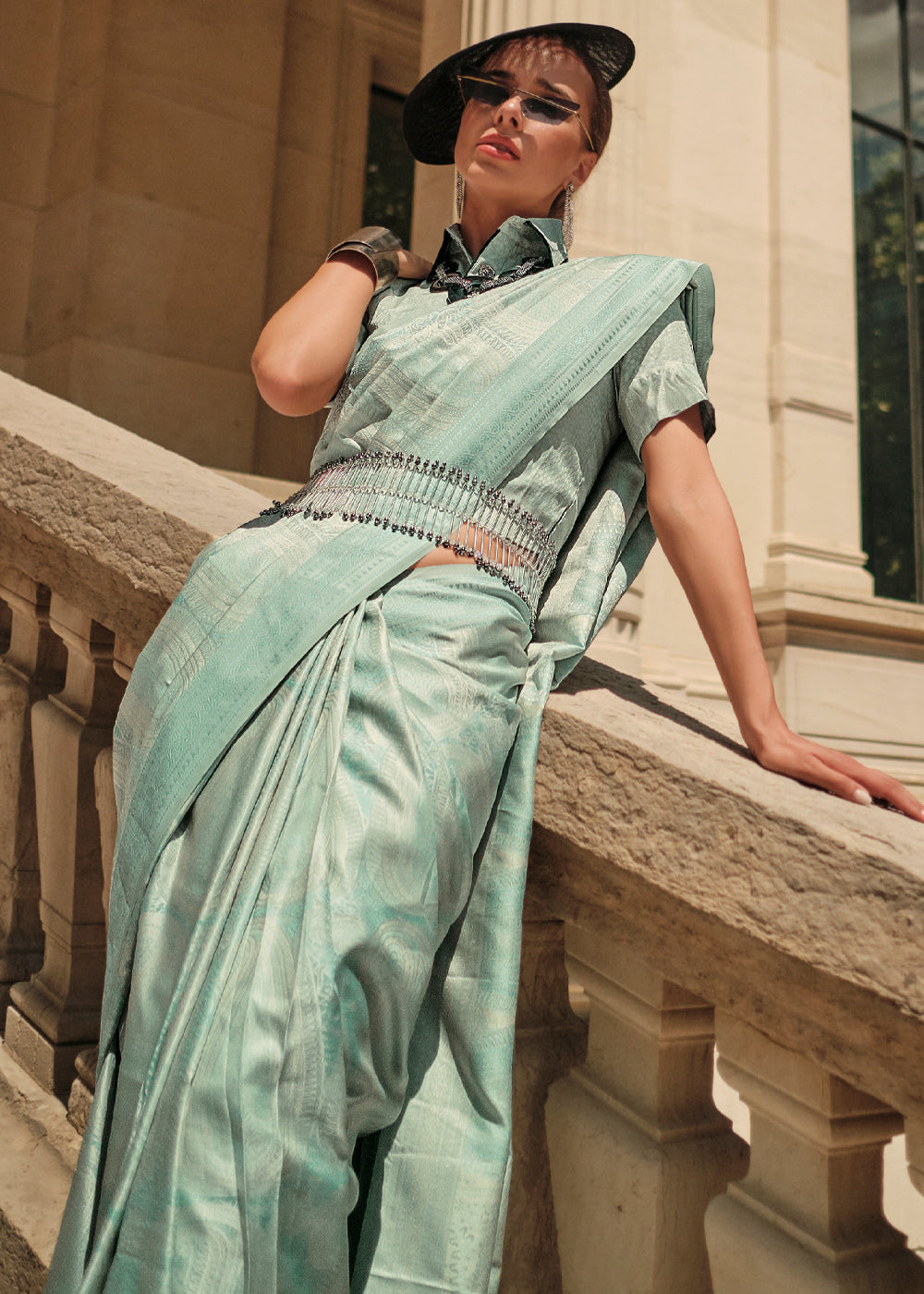 Buy MySilkLove Norway Green Woven Kanjivaram Satin Silk Saree Online