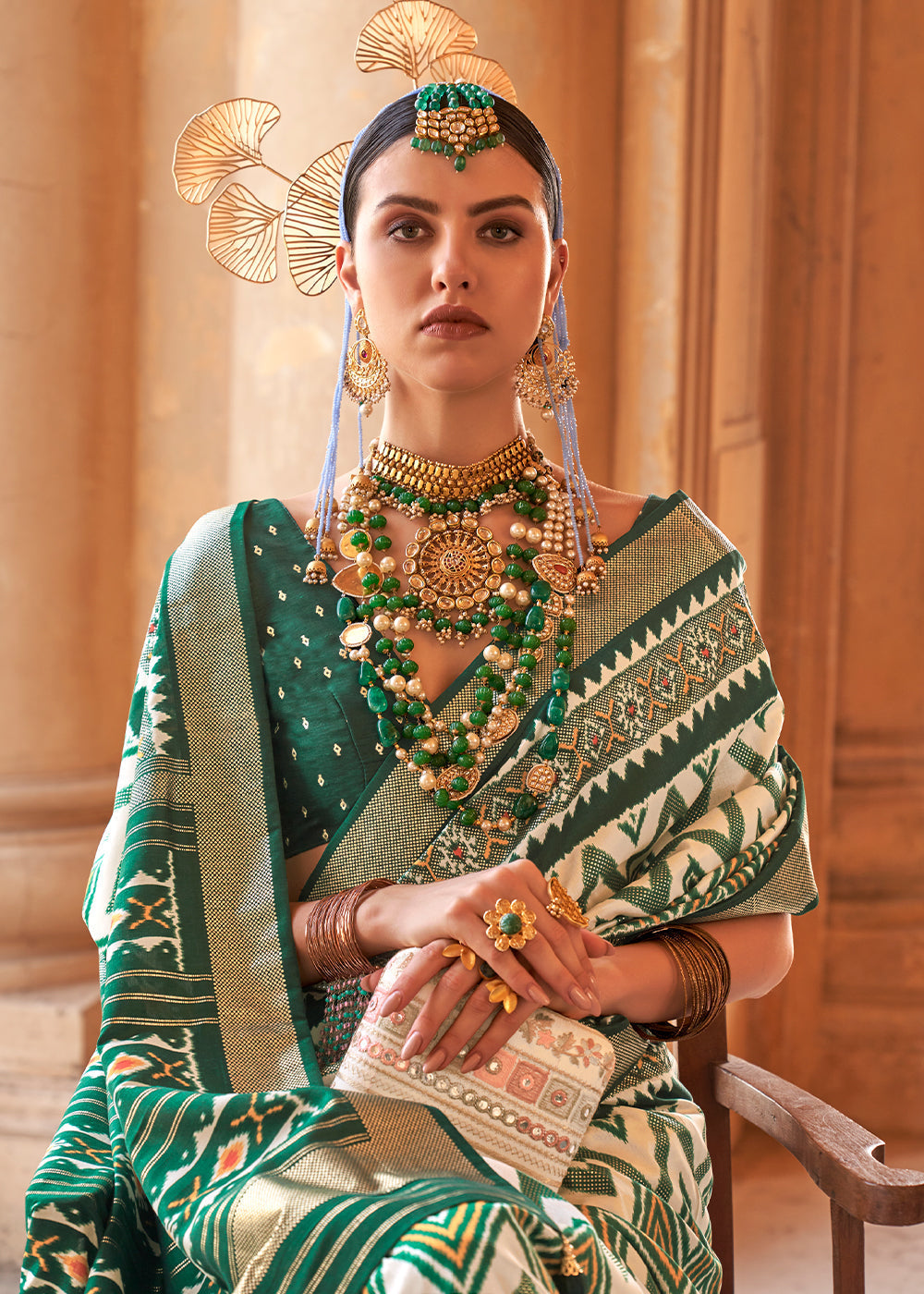 Buy MySilkLove Hemlock Green Designer Printed Patola Silk Saree Online