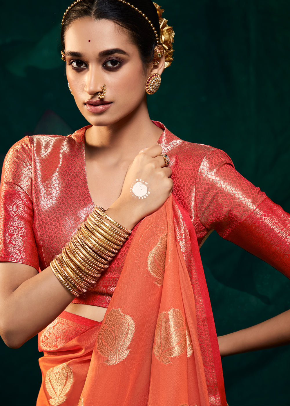 Buy MySilkLove Jelly Bean Orange Woven Banarasi Organza Silk Saree Online